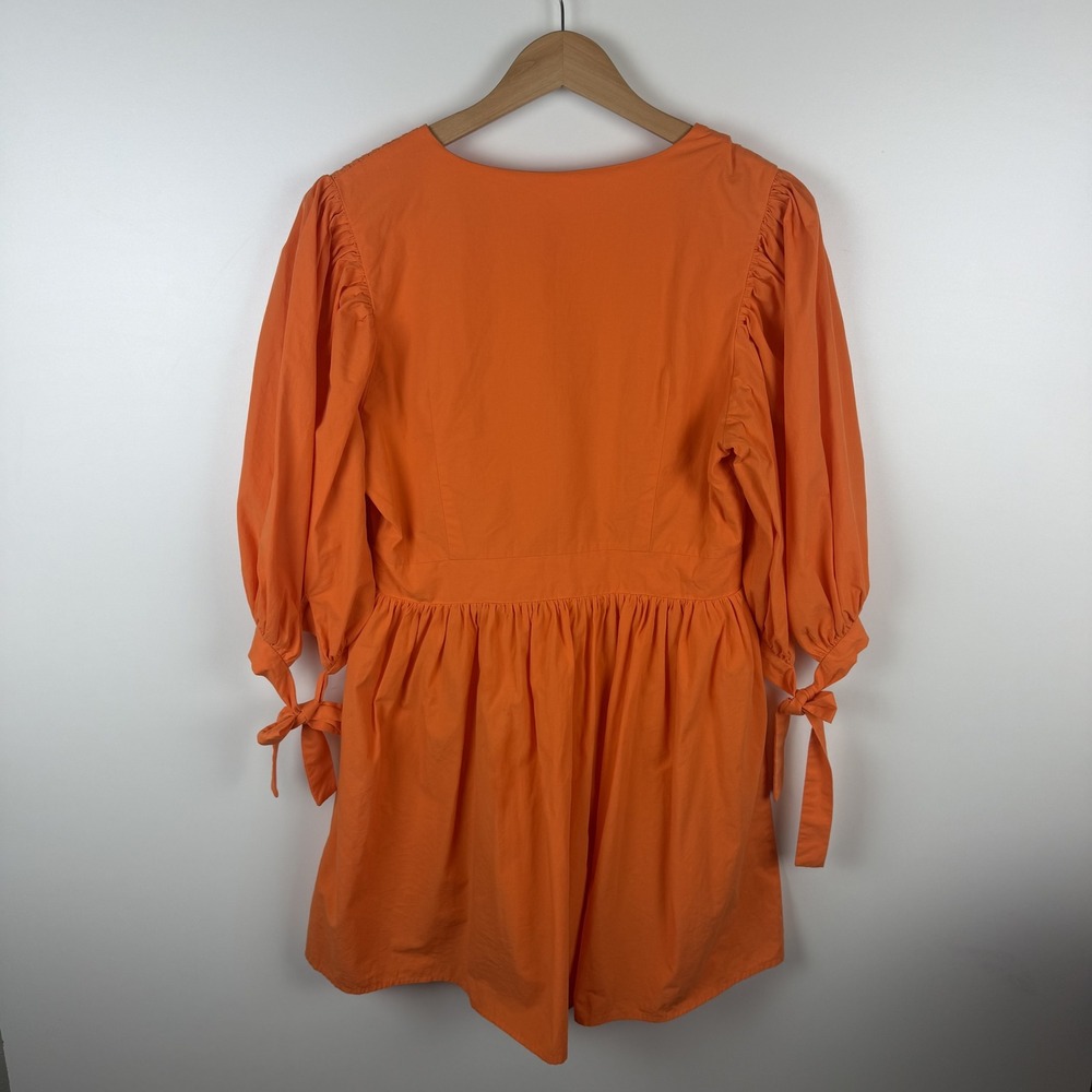 Showpo Zandra Mini Dress Size 8 Orange Puff Sleeve Cotton Poplin Vibrant Bright - Picture 6 of 15